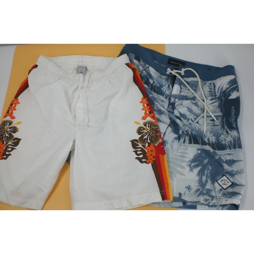 Lot Of 2 American Eagle (blue) & OLD Navy (white) Swim Trunks Men's Size Medium